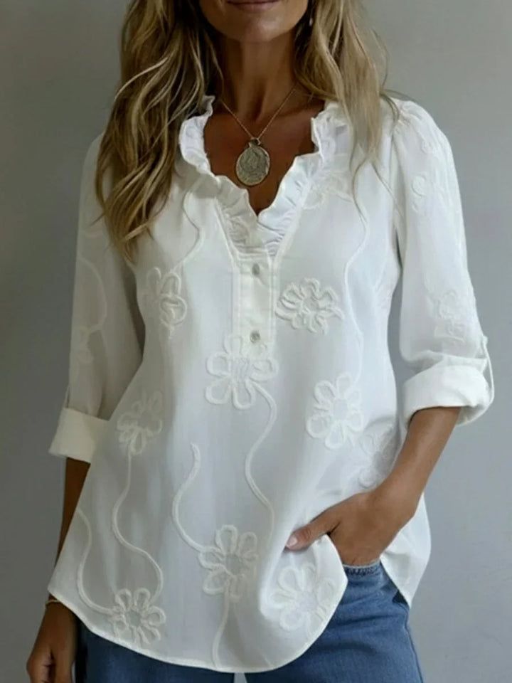 Beatrixa - Shirt With Ruffle Collar And Floral Pattern