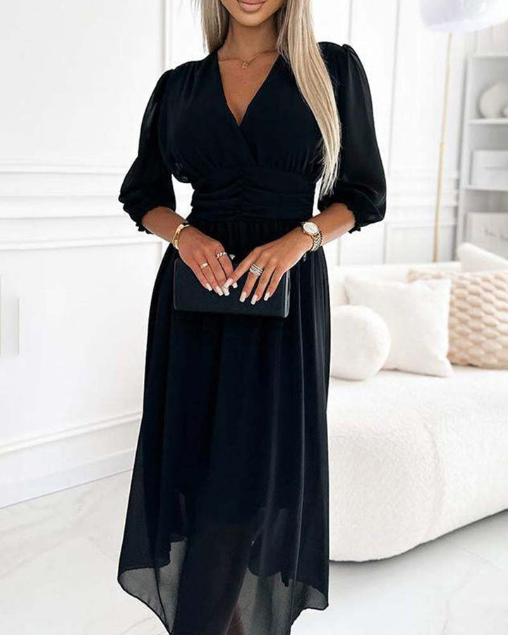 Dianne™ | V-Neck Solid Color Waist Dress