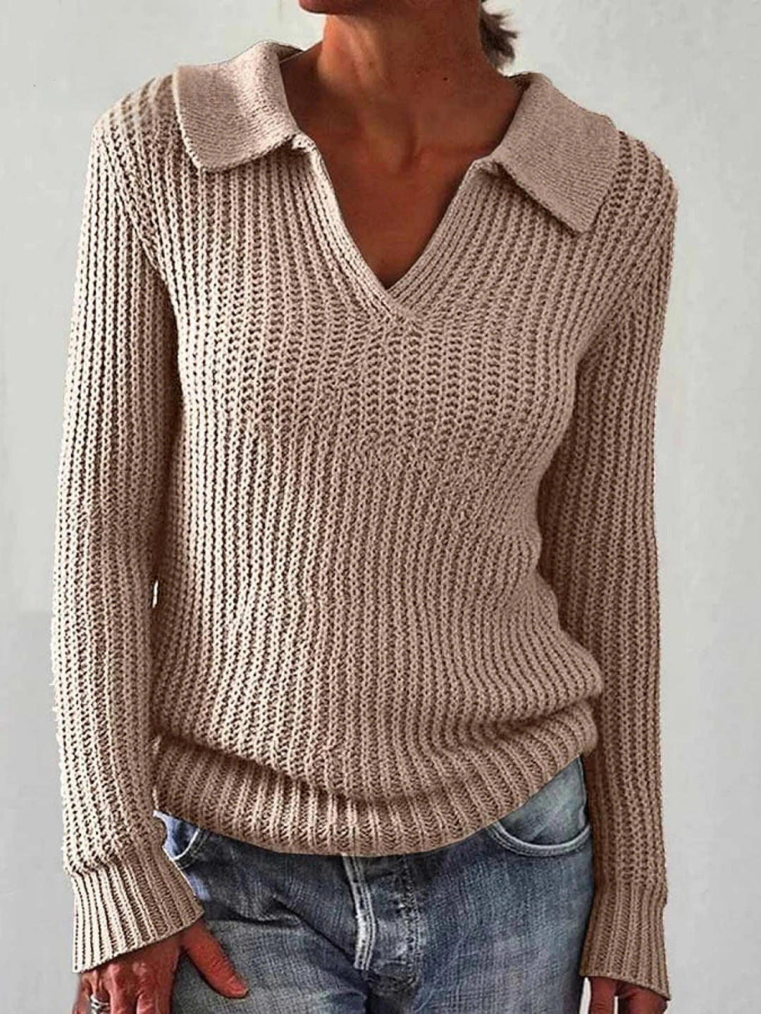Women'S Autumn And Winter Casual Long-Sleeved Lapel Sweater