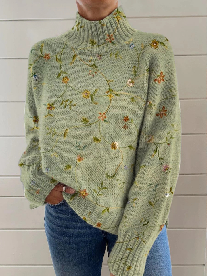 Floral pattern long-sleeve sweater