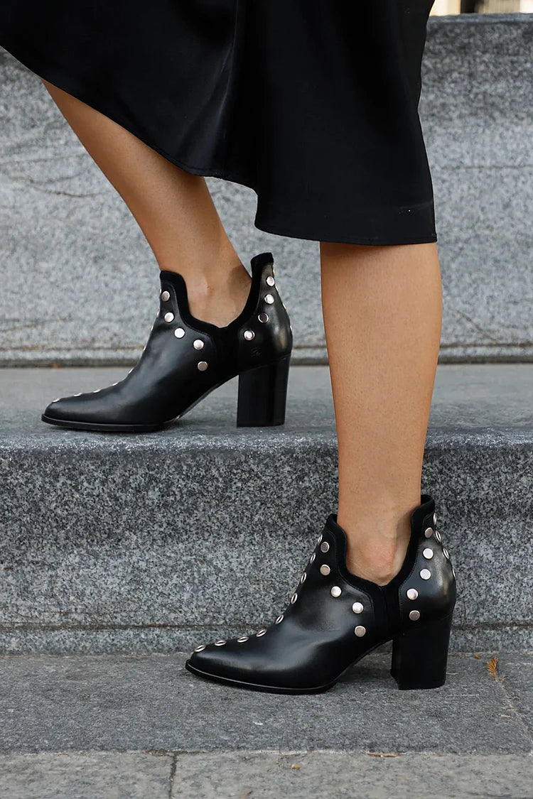 Studded Ankle Boot With Wide Heel