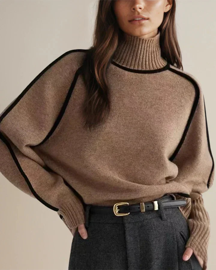 Loose Fit Turtleneck Striped Sweater