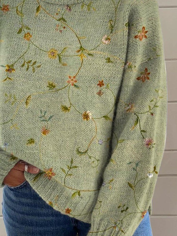 Floral pattern long-sleeve sweater