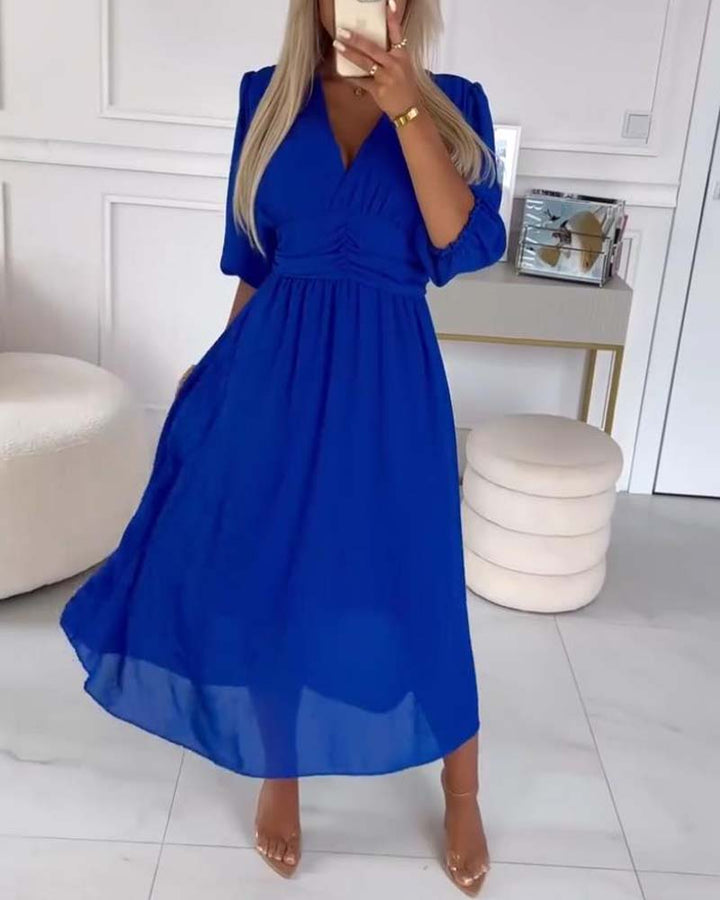 Dianne™ | V-Neck Solid Color Waist Dress