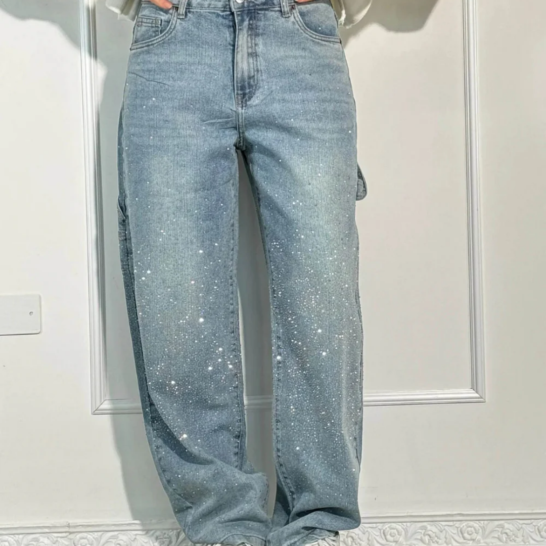 Raphaelle - Trendy Starry Denim Cargo Pants