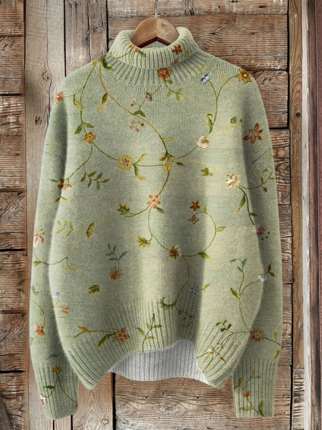 Vintage crochet turtleneck with floral print