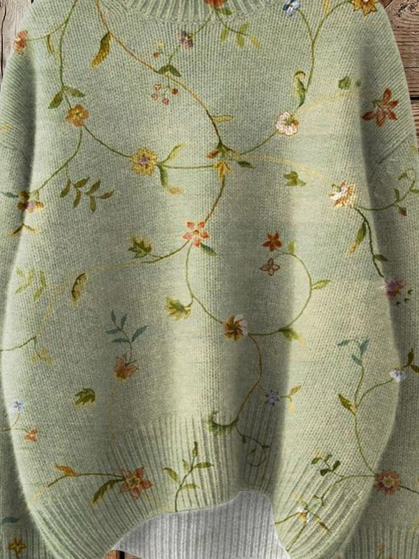 Vintage crochet turtleneck with floral print