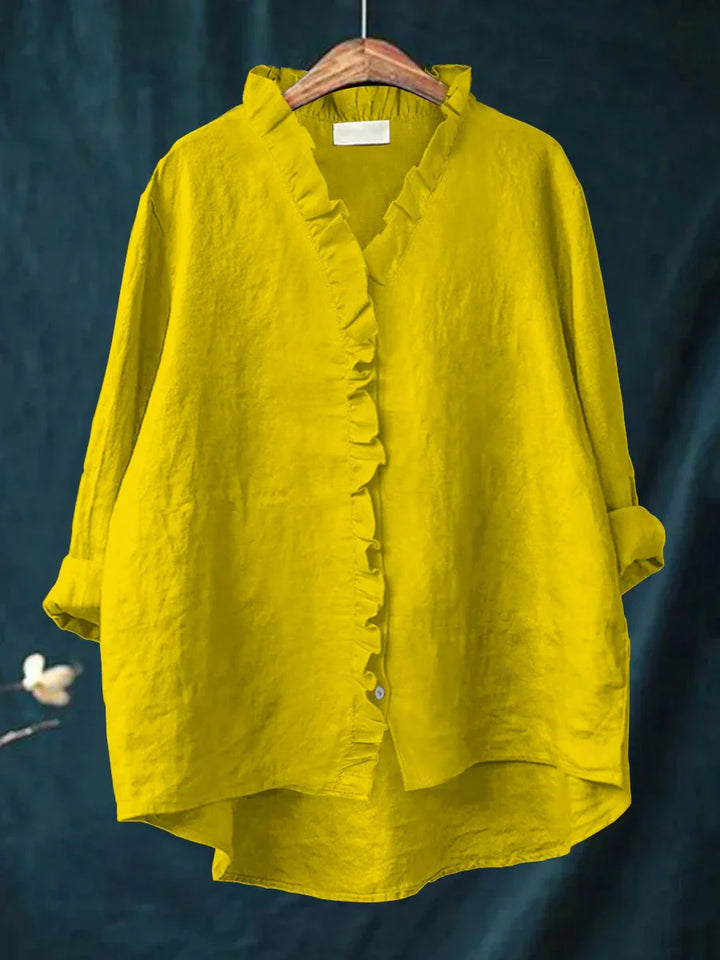 Casual Cotton And Linen Ruffle Shirt