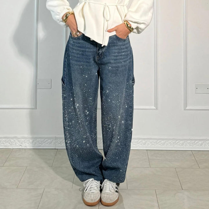 Raphaelle - Trendy Starry Denim Cargo Pants