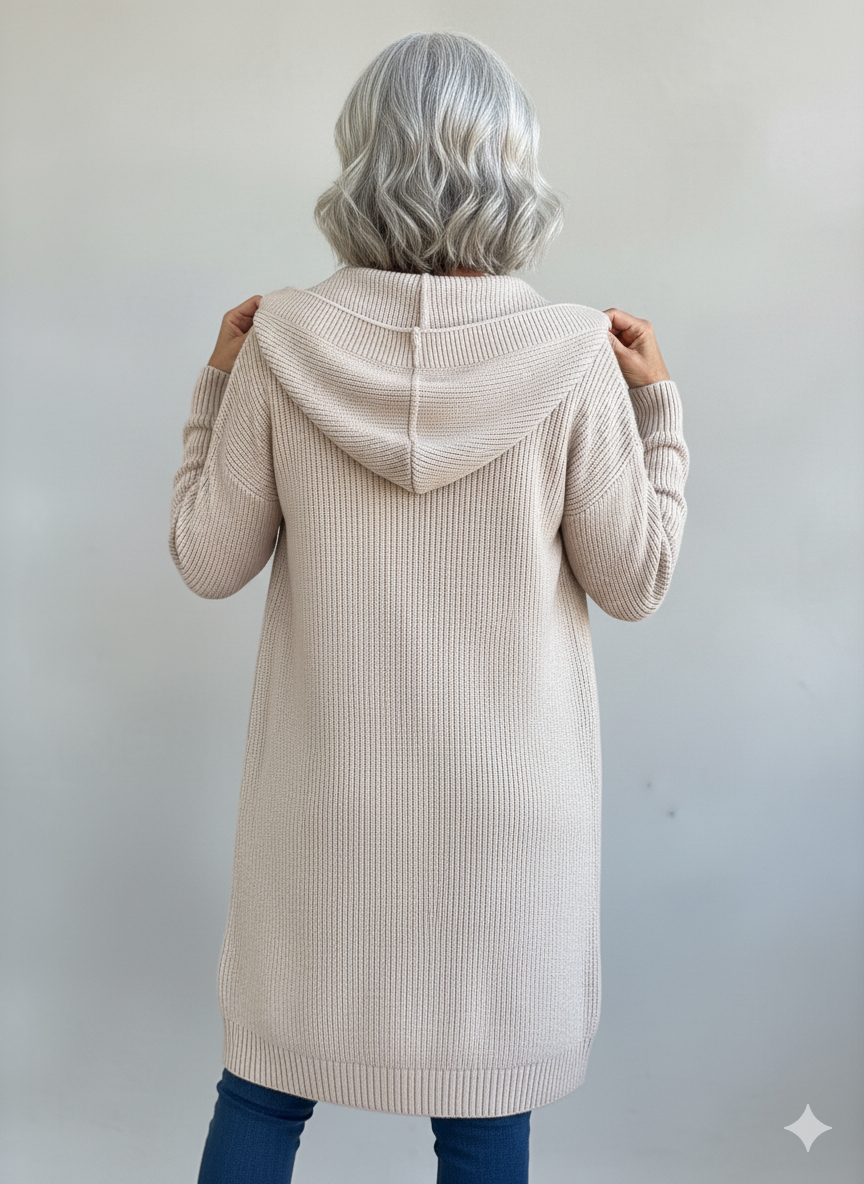 Long Knit Cardigan with Hood
