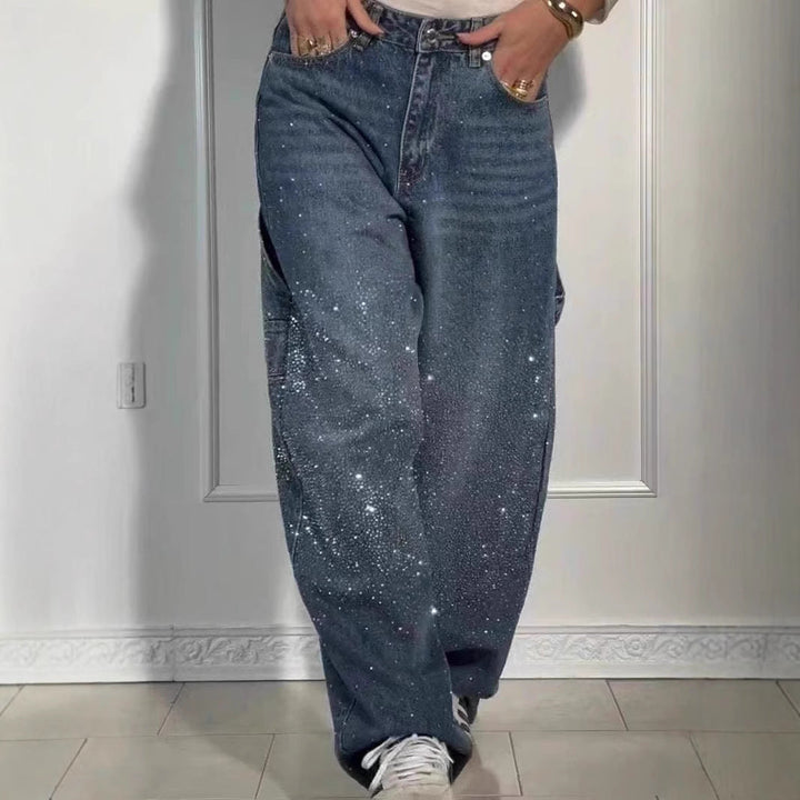 Raphaelle - Trendy Starry Denim Cargo Pants