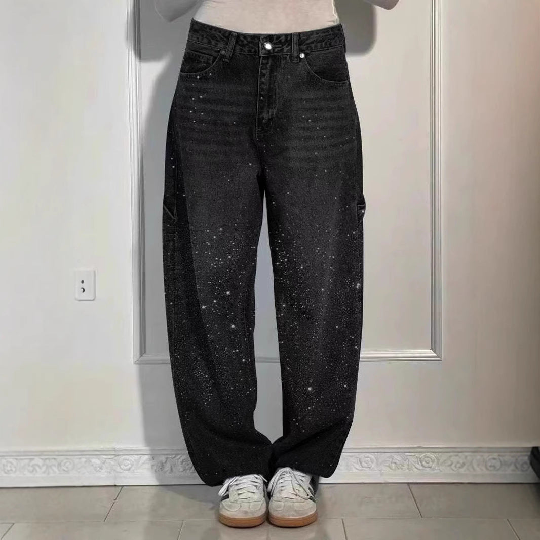 Raphaelle - Trendy Starry Denim Cargo Pants