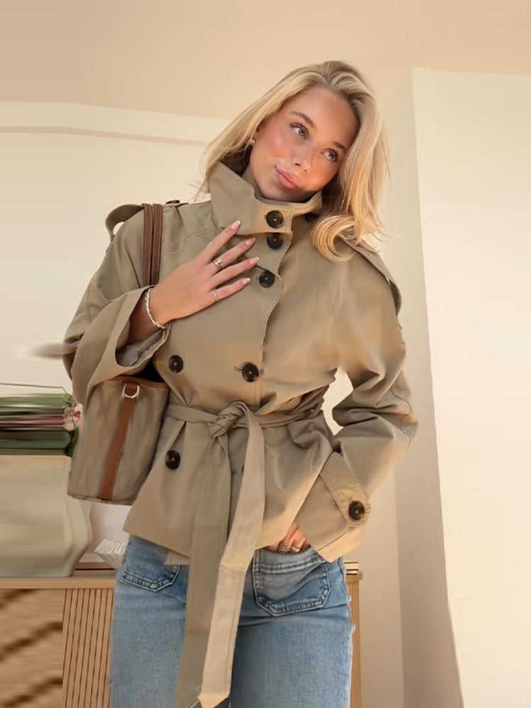 Trenchcoat met Ceintuur, Hoge Kraag en Double Breasted Pocket