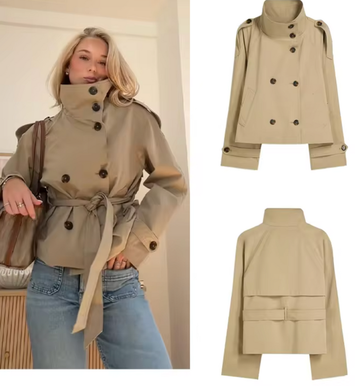 Trenchcoat met Ceintuur, Hoge Kraag en Double Breasted Pocket