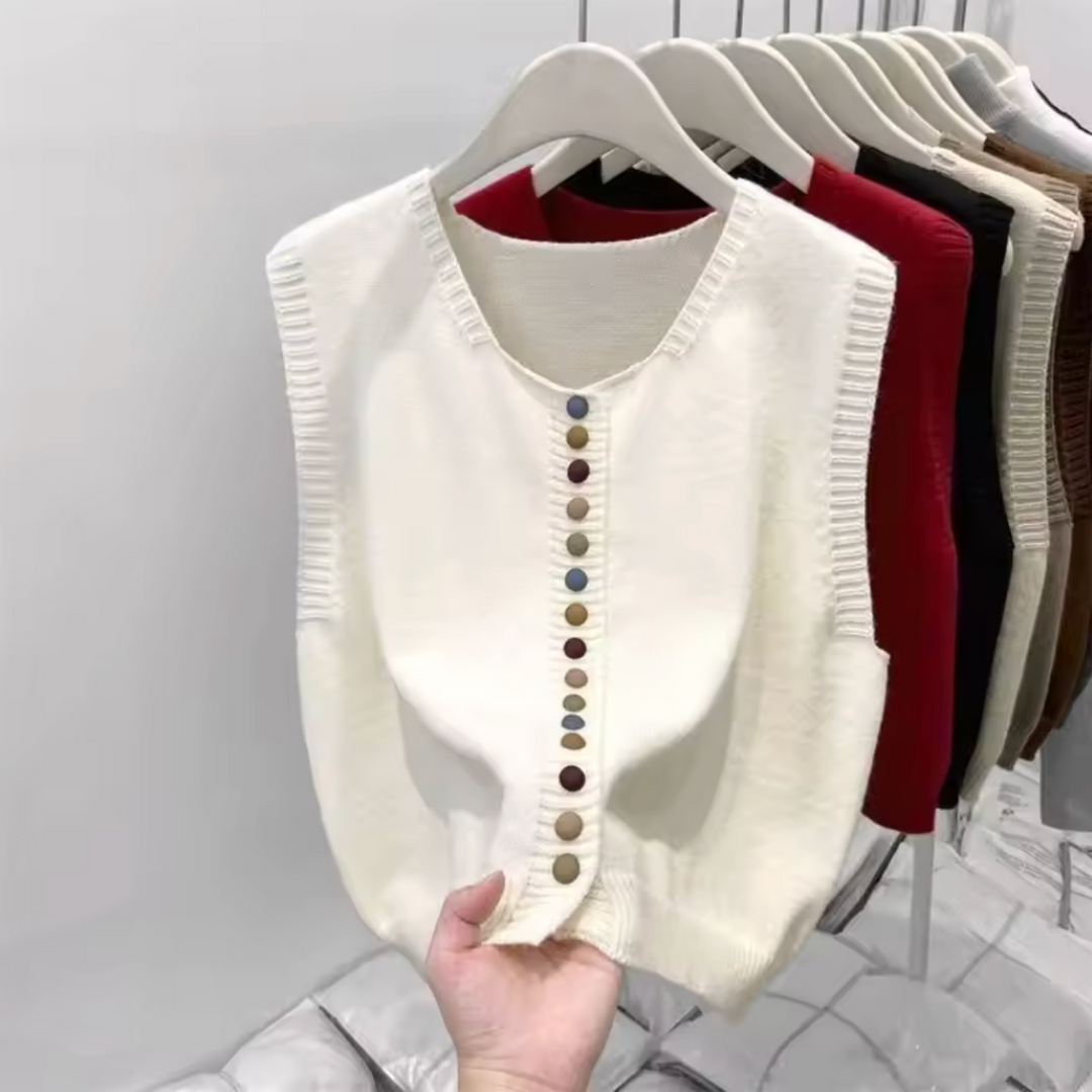 COLOR-BUTTON KNIT VEST