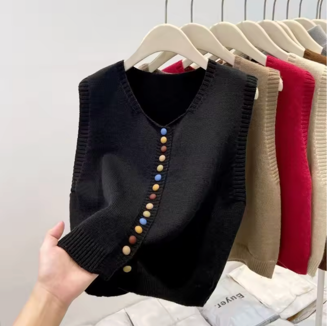 COLOR-BUTTON KNIT VEST