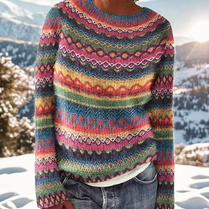 Winter Sweater with Nordic Shoulder Pattern