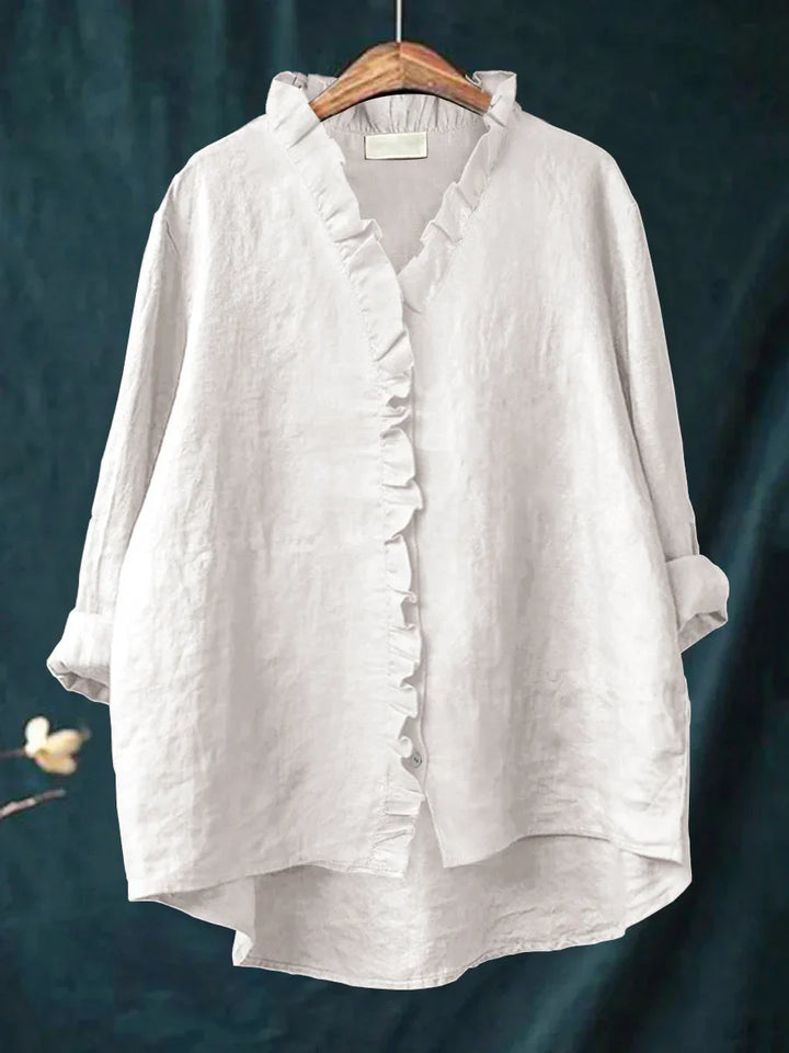 Casual Cotton And Linen Ruffle Shirt