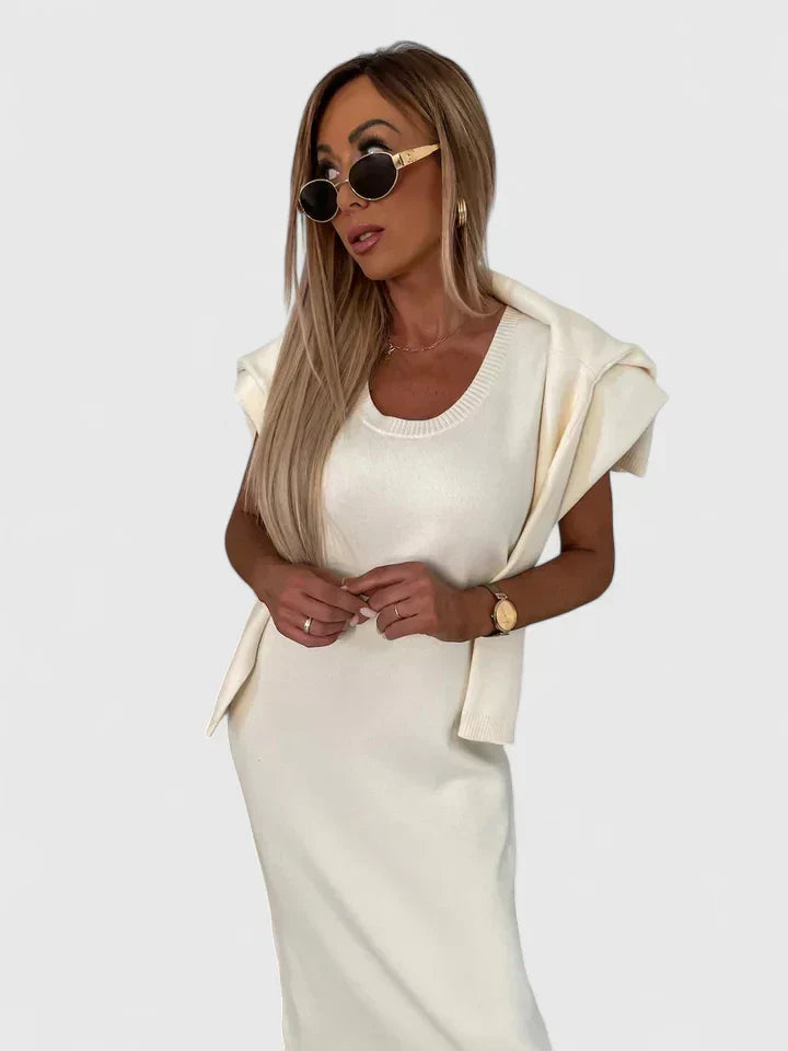 Elegant Dress and Turtle Neck Sweater Set