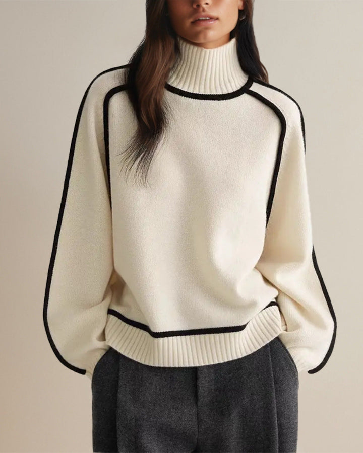 Loose Fit Turtleneck Striped Sweater