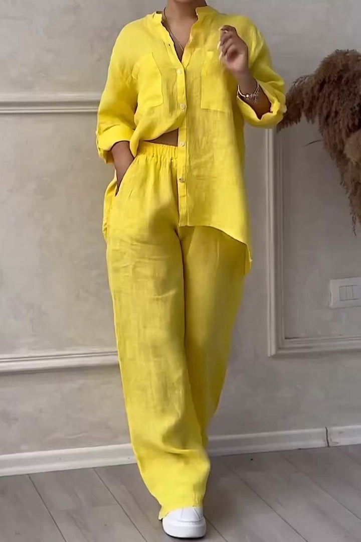 Fara - Luxe Cotton & Linen Ensemble – Shirt & Trousers Set